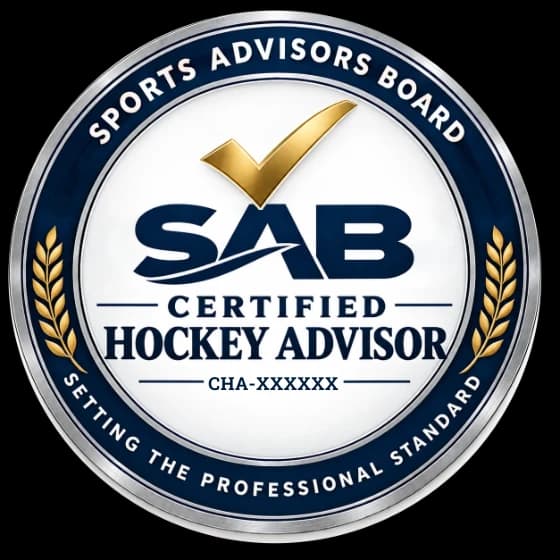 The Sports Advisors Board certification stamp, with an advisor's certification ID in the center